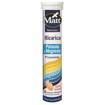 Matt benessere ricarica potassio & magnesio 20 compresse effervescenti gusto arancia