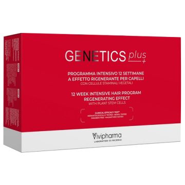 Genetics plus programma intensivo 12 settimane a effetto rigenerante per capelli con cellule staminali vegetali 14 fiale 5 ml + 1 spray 100 ml