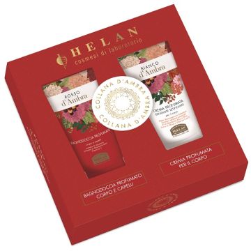 Collana d'ambra cofanetto rosso d'ambra 1 bagnodoccia 75 ml + 1 bianco d'ambra crema corpo 75 ml