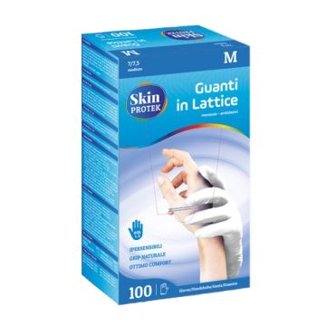Guanto non chirurgico monouso in lattice con amido di mais skin protek ambidestro polsino salvastrappo misura medium