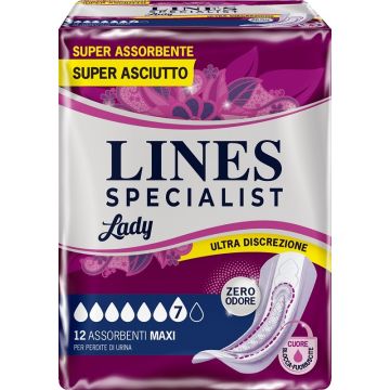 Lines specialist maxi x 12 ausilio assorbente sagomato utilizzabile con l'ausilio di mutanda elasticizzata riutilizzabile
