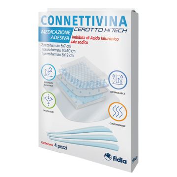 Cerotto connettivina hitech 4 misure miste 2 pezzi 6 x 7 cm + 1 pezzo 10 x 10 cm + 1 pezzo 8 x 12 cm