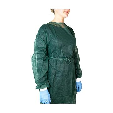 Camice monouso non sterile verde scuro/azzurro polsini in cotone 10 pezzi