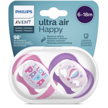 Avent ultra air succhietto papa/balloon femmina 6-18 mesi 2 pezzi
