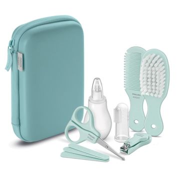 Avent set cura bambino 1 forbicina + 1 limetta + 1 tagliunghie + 1 spazzolino da dito + 1 pettine + 1 spazzola + 1 aspiratore nasale