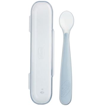 Chicco cucchiaio silicone con case grigio 6 mesi+